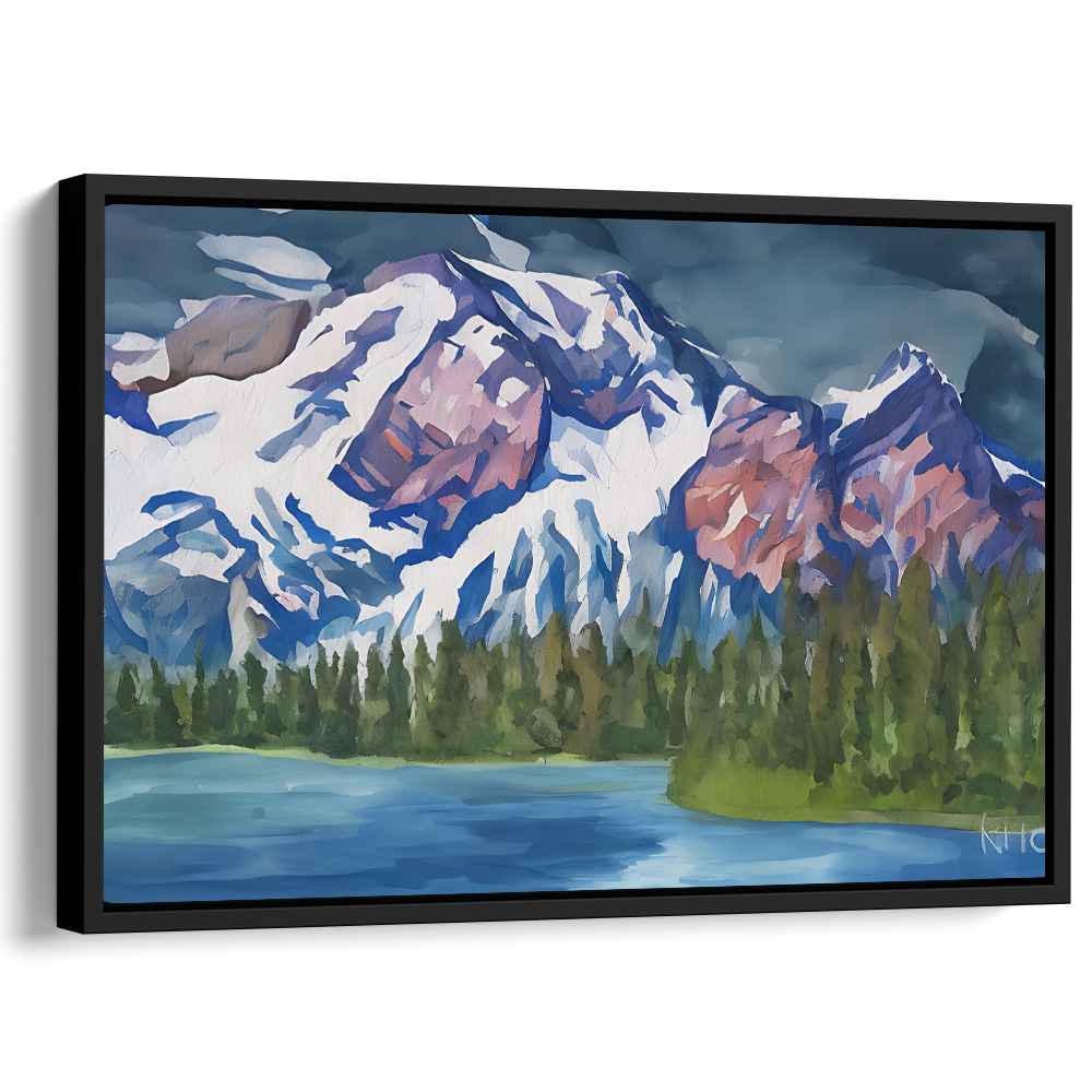 Serenity Peaks Oil Painting: Tranquil Mountain Landscape Canvas