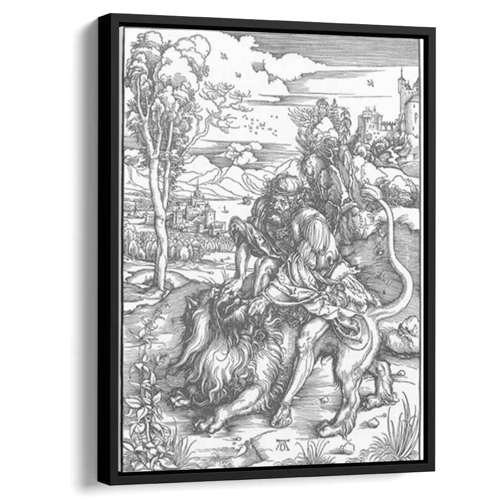 Samson slaying the lion (1498) by Albrecht Durer - Canvas Artwork