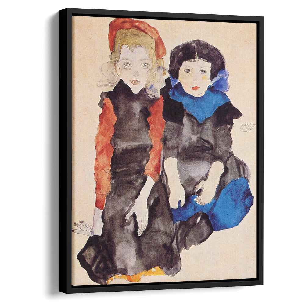 Two Little Girls (1911) by Egon Schiele - Canvas Artwork