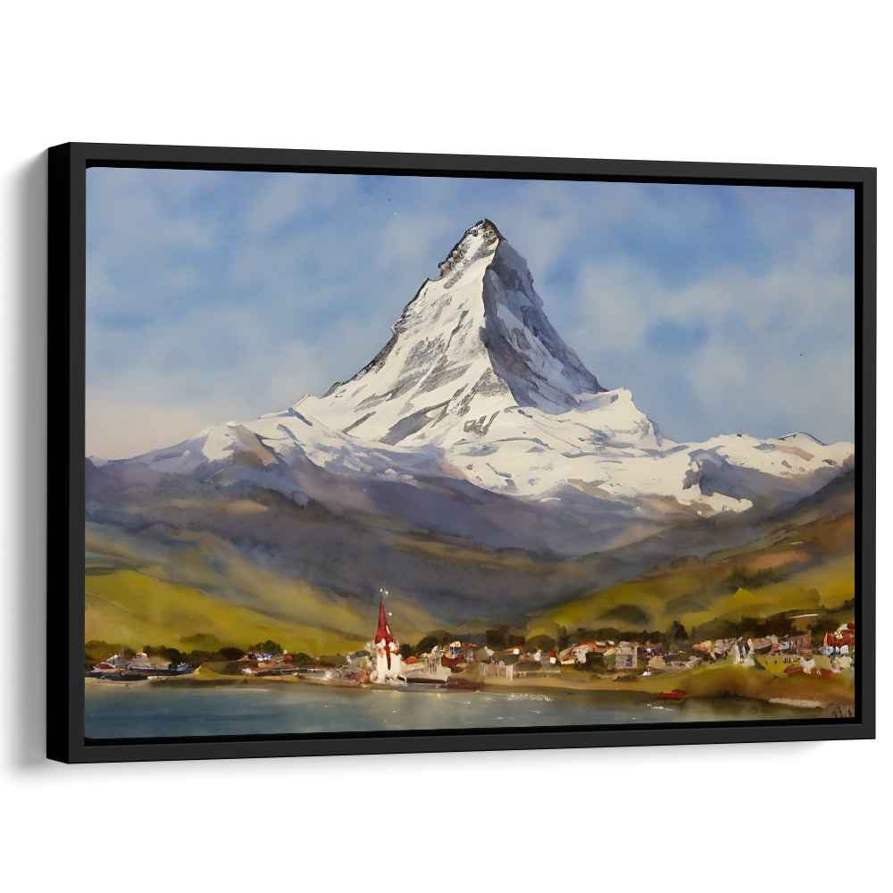 Mountain Whispered Tranquility: Serene Alpine Village Canvas Art