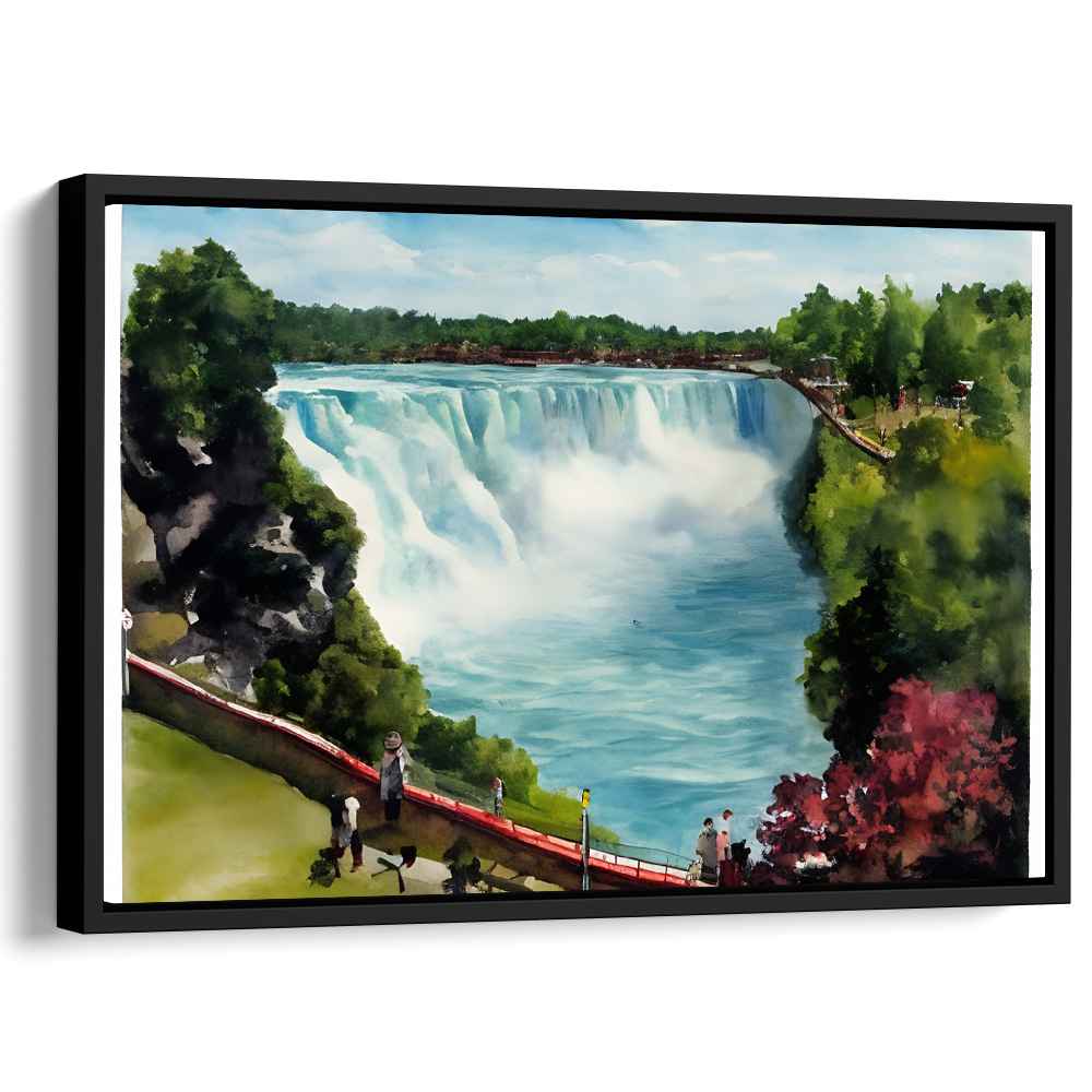 Cascading Illusion: Realistic Waterfall Landscape Canvas Art Print