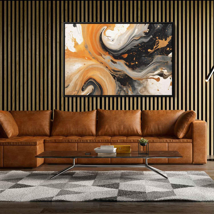 Orange and Black Abstract Swirls Print - Canvas Art Print by Kanvah