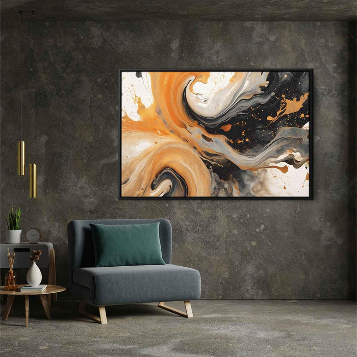 Orange and Black Abstract Swirls Print - Canvas Art Print by Kanvah