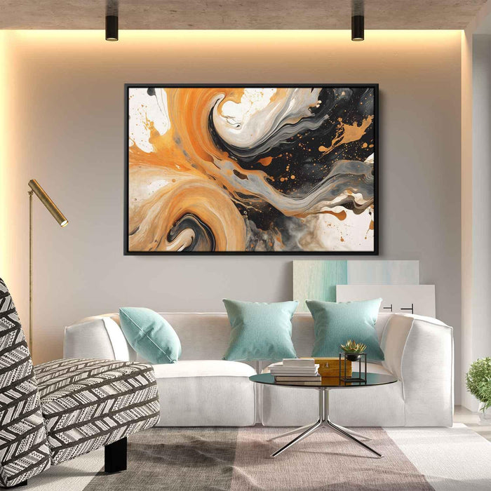 Orange and Black Abstract Swirls Print - Canvas Art Print by Kanvah