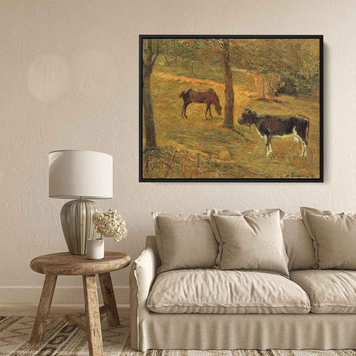 Horse and Cow in a Meadow (1885) by Paul Gauguin - Canvas Artwork