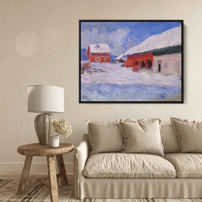 Red Houses at Bjornegaard in the Snow, Norway by Claude Monet - Canvas Artwork