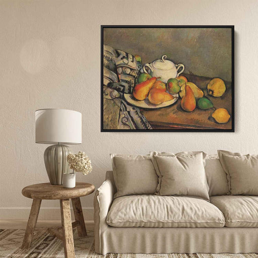 Sugarbowl, Pears and Tablecloth by Paul Cezanne - Canvas Artwork