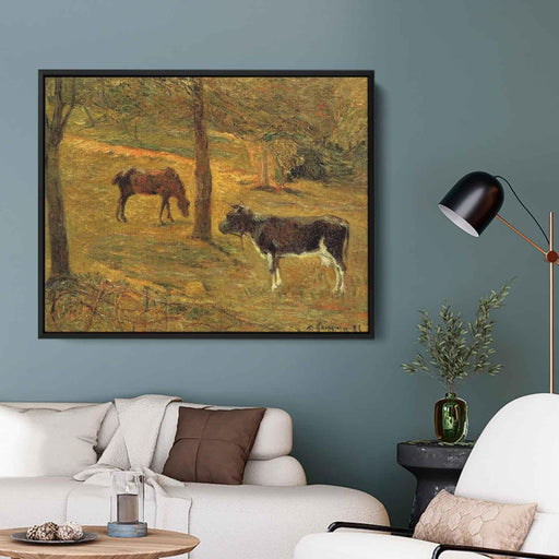Horse and Cow in a Meadow (1885) by Paul Gauguin - Canvas Artwork