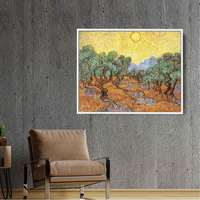 Olive Trees with Yellow Sky and Sun (1889) by Vincent van Gogh - Canvas Artwork