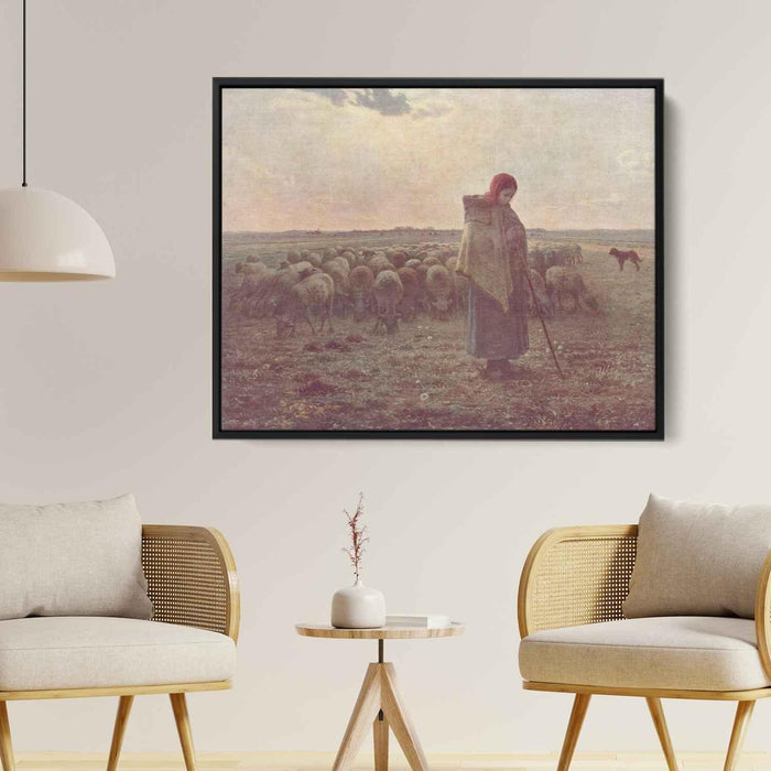 Shepherdess with her Flock (1863) by Jean-Francois Millet - Canvas Artwork