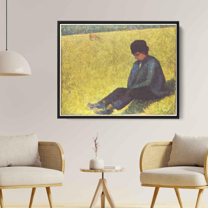 Peasant boy sitting in a meadow (1883) by Georges Seurat - Canvas Artwork