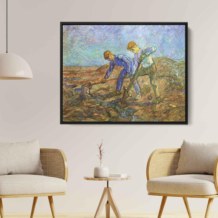 Two Peasants Diging (after Millet) (1889) by Vincent van Gogh - Canvas Artwork