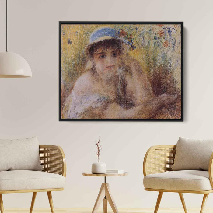 Woman in a Straw Hat (1880) by Pierre-Auguste Renoir - Canvas Artwork