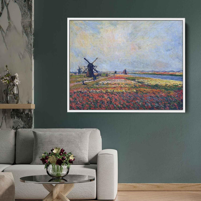 Fields of Flowers and Windmills near Leiden (1886) by Claude Monet - Canvas Artwork