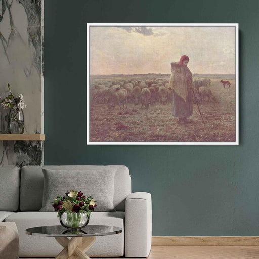 Shepherdess with her Flock (1863) by Jean-Francois Millet - Canvas Artwork