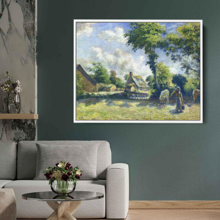 Landscape at Melleray, Woman Carrying Water to Horses by Camille Pissarro - Canvas Artwork