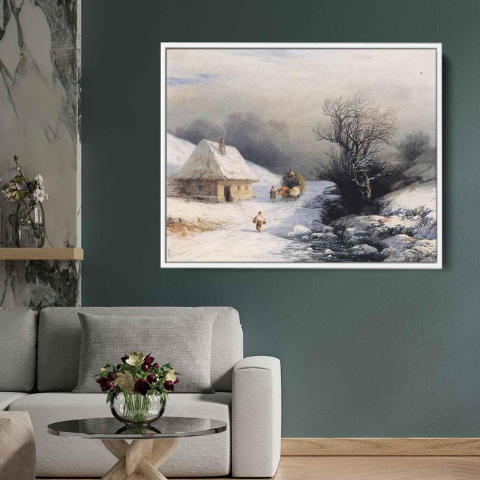 Little Russian Ox Cart in Winter (1866) by Ivan Aivazovsky - Canvas Artwork