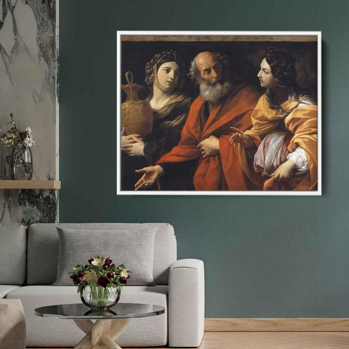 Lot and His Daughters Fleeing Sodom (1616) by Guido Reni - Canvas Artwork