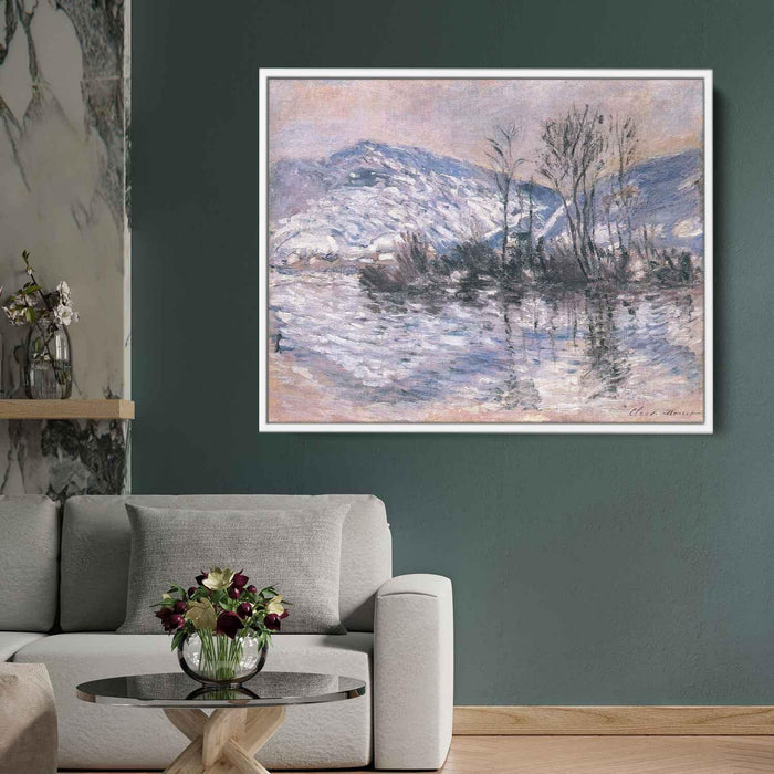 The Seine at Port Villez, Snow Effect 02 by Claude Monet - Canvas Artwork