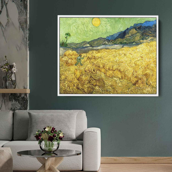 Wheat Field with Reaper and Sun (1889) by Vincent van Gogh - Canvas Artwork