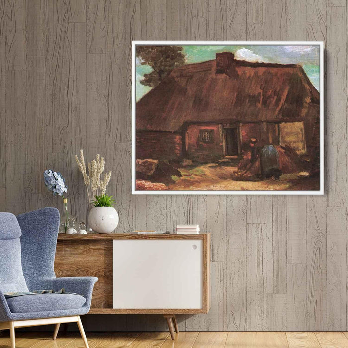 Cottage with Peasant Woman Digging (1885) by Vincent van Gogh - Canvas Artwork