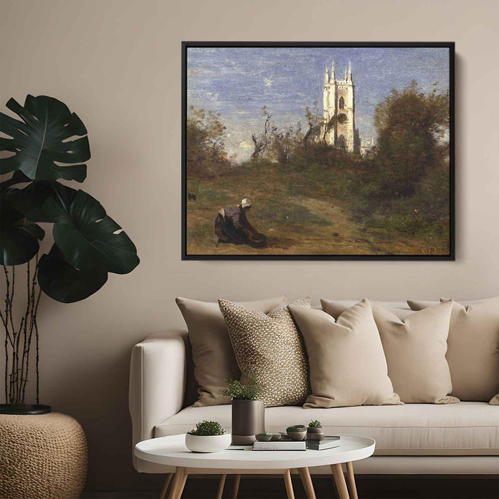Landscape with a White Tower, Souvenir of Crecy by Camille Corot - Canvas Artwork
