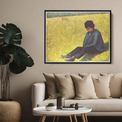 Peasant boy sitting in a meadow (1883) by Georges Seurat - Canvas Artwork