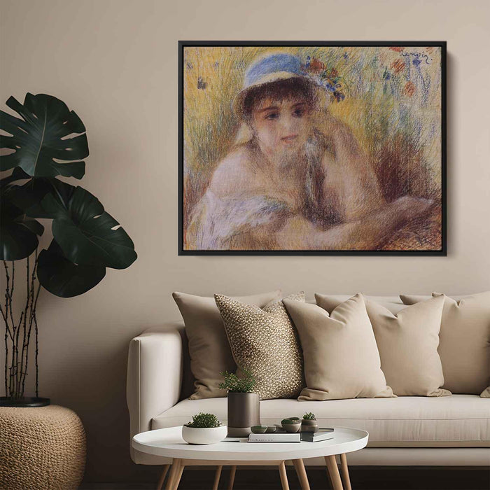 Woman in a Straw Hat (1880) by Pierre-Auguste Renoir - Canvas Artwork