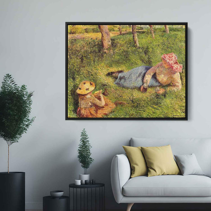 The Snack, Child and Young peasant at Rest by Camille Pissarro - Canvas Artwork
