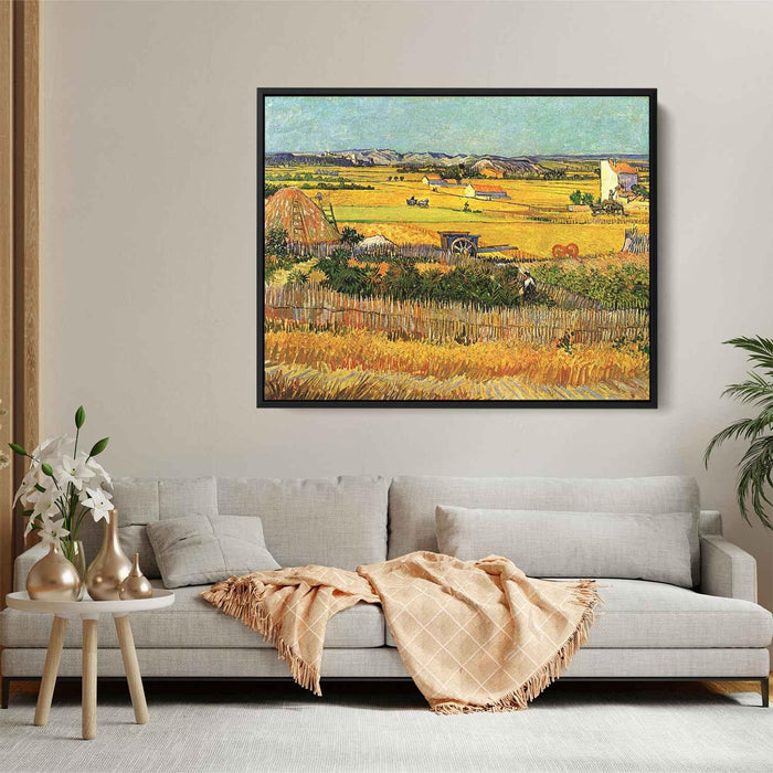 Harvest at La Crau, with Montmajour in the Background by Vincent van Gogh - Canvas Artwork