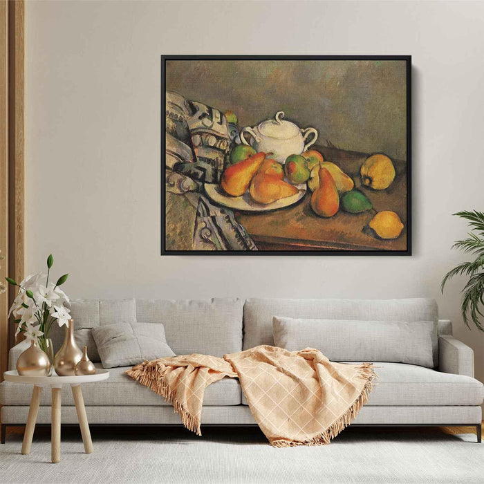 Sugarbowl, Pears and Tablecloth by Paul Cezanne - Canvas Artwork