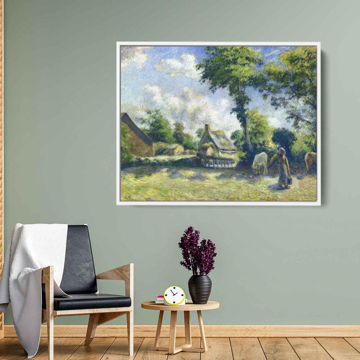 Landscape at Melleray, Woman Carrying Water to Horses by Camille Pissarro - Canvas Artwork