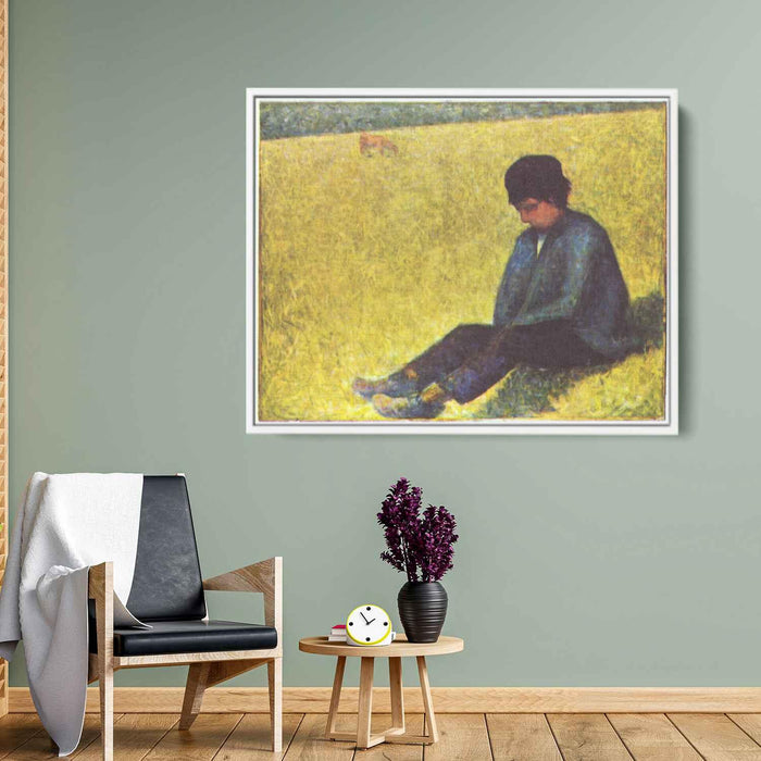 Peasant boy sitting in a meadow (1883) by Georges Seurat - Canvas Artwork