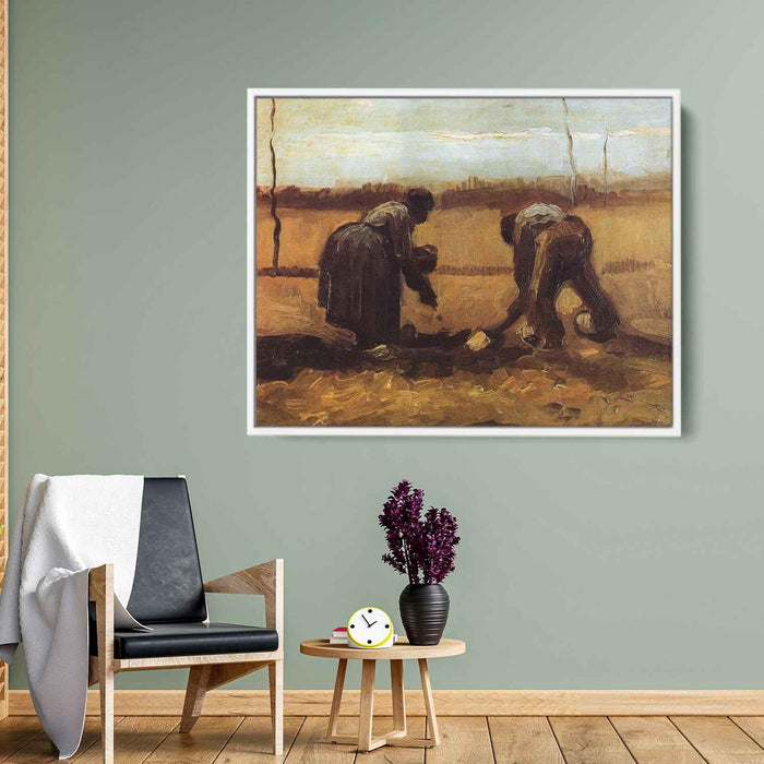 Peasant Man and Woman Planting Potatoes (1885) by Vincent van Gogh - Canvas Artwork