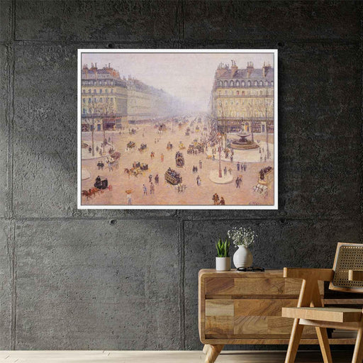 Avenue de l'Opera, Place du Thretre Francais Misty Weather by Camille Pissarro - Canvas Artwork