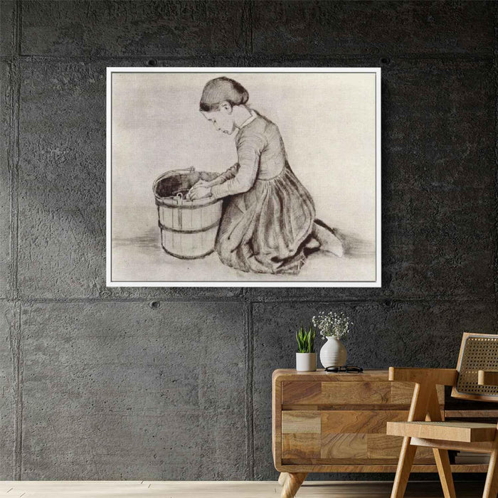 Girl Kneeling in Front of a Bucket (1881) by Vincent van Gogh - Canvas Artwork