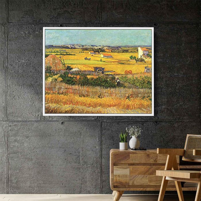 Harvest at La Crau, with Montmajour in the Background by Vincent van Gogh - Canvas Artwork