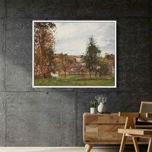 Landscape with a White Horse in a Meadow, L'Hermitage by Camille Pissarro - Canvas Artwork