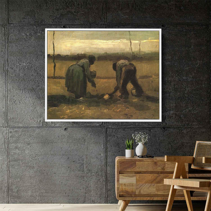 Peasant and Peasant Woman Planting Potatoes (1885) by Vincent van Gogh - Canvas Artwork