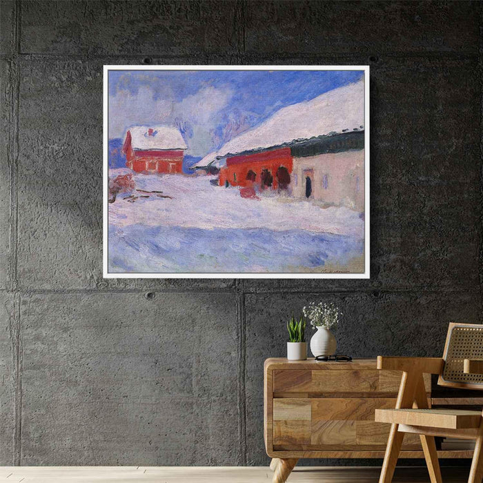 Red Houses at Bjornegaard in the Snow, Norway by Claude Monet - Canvas Artwork