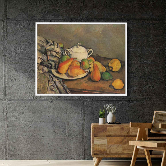 Sugarbowl, Pears and Tablecloth by Paul Cezanne - Canvas Artwork