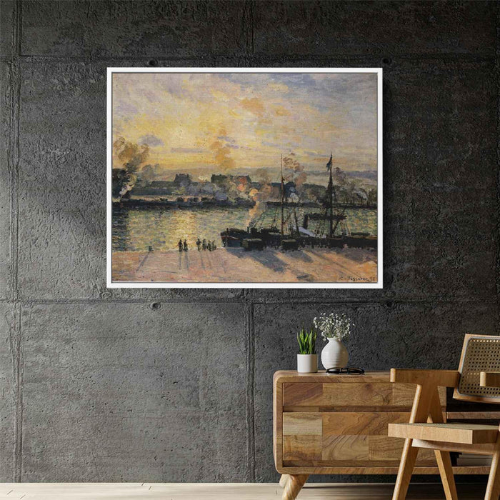 Sunset, The Port of Rouen (Steamboats) by Camille Pissarro - Canvas Artwork
