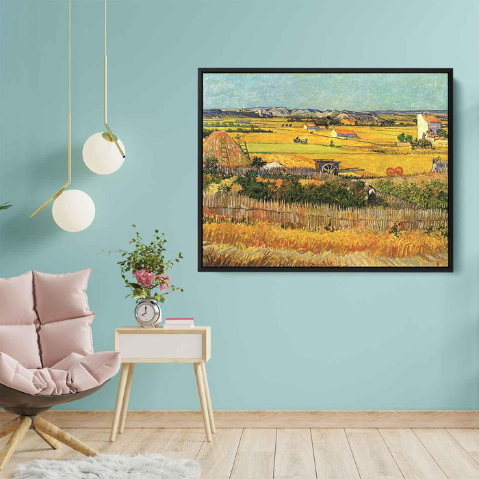 Harvest at La Crau, with Montmajour in the Background by Vincent van Gogh - Canvas Artwork