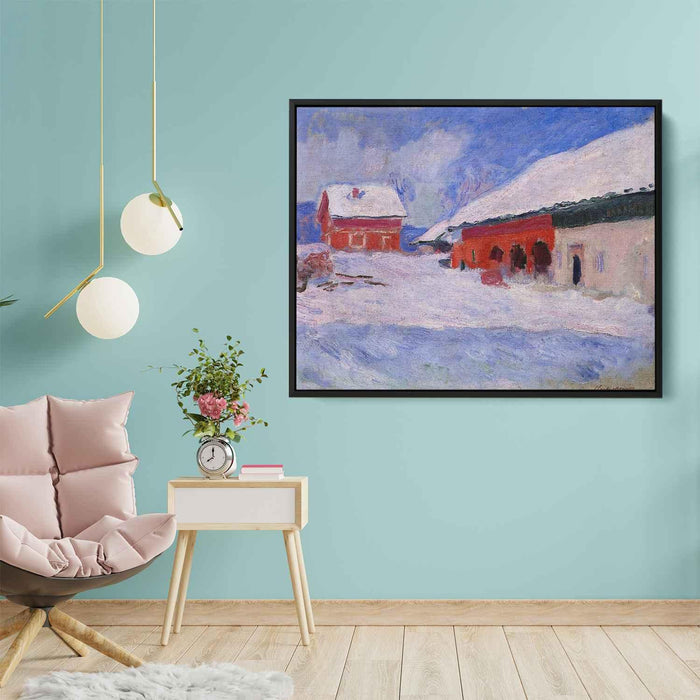 Red Houses at Bjornegaard in the Snow, Norway by Claude Monet - Canvas Artwork