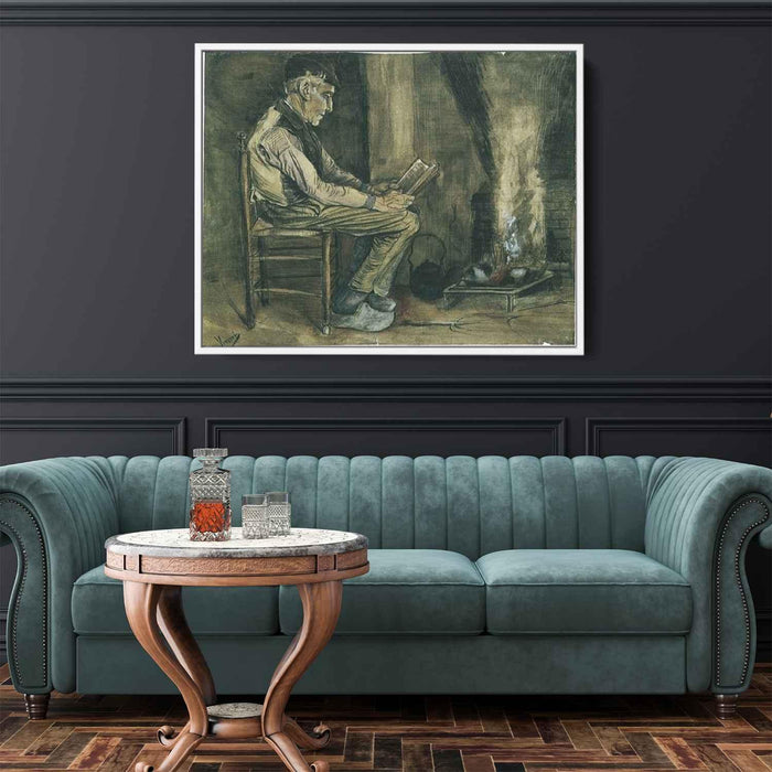 Farmer sitting at the fireside and reading (1881) by Vincent van Gogh - Canvas Artwork