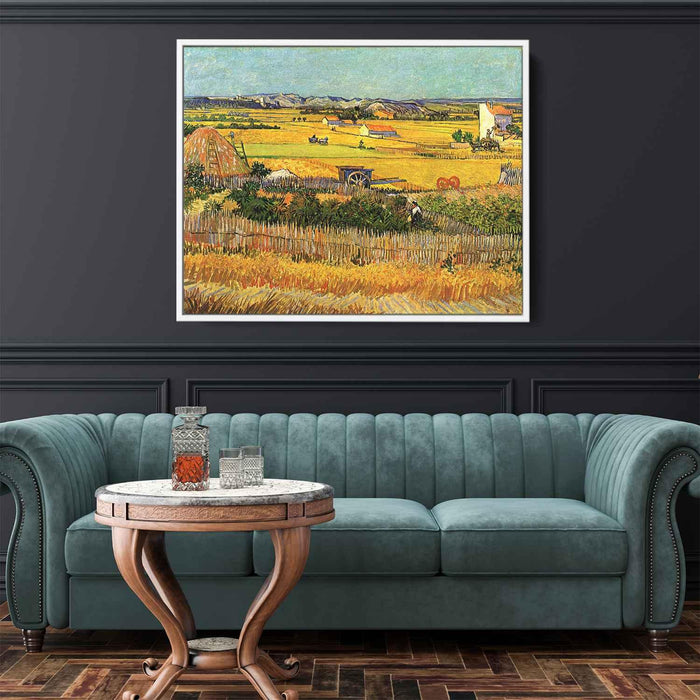 Harvest at La Crau, with Montmajour in the Background by Vincent van Gogh - Canvas Artwork