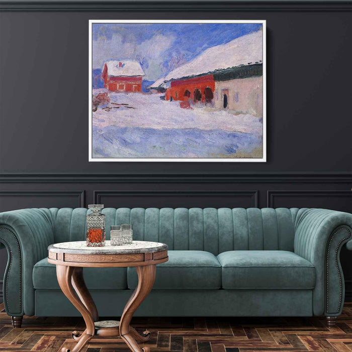 Red Houses at Bjornegaard in the Snow, Norway by Claude Monet - Canvas Artwork