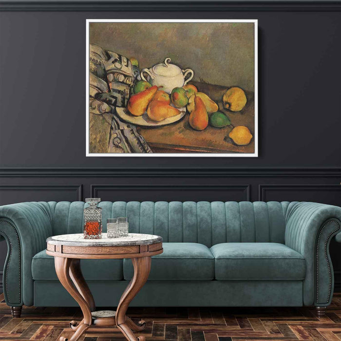Sugarbowl, Pears and Tablecloth by Paul Cezanne - Canvas Artwork