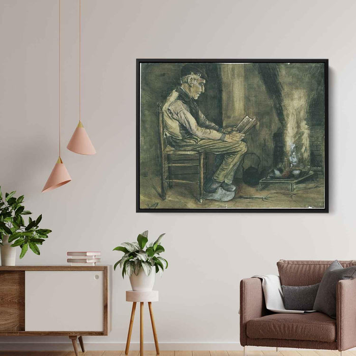 Farmer sitting at the fireside and reading (1881) by Vincent van Gogh - Canvas Artwork