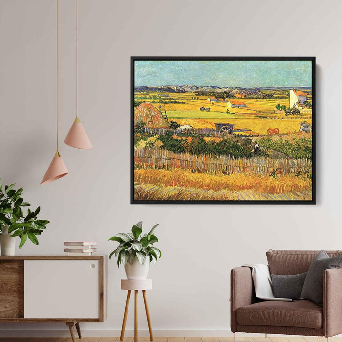 Harvest at La Crau, with Montmajour in the Background by Vincent van Gogh - Canvas Artwork